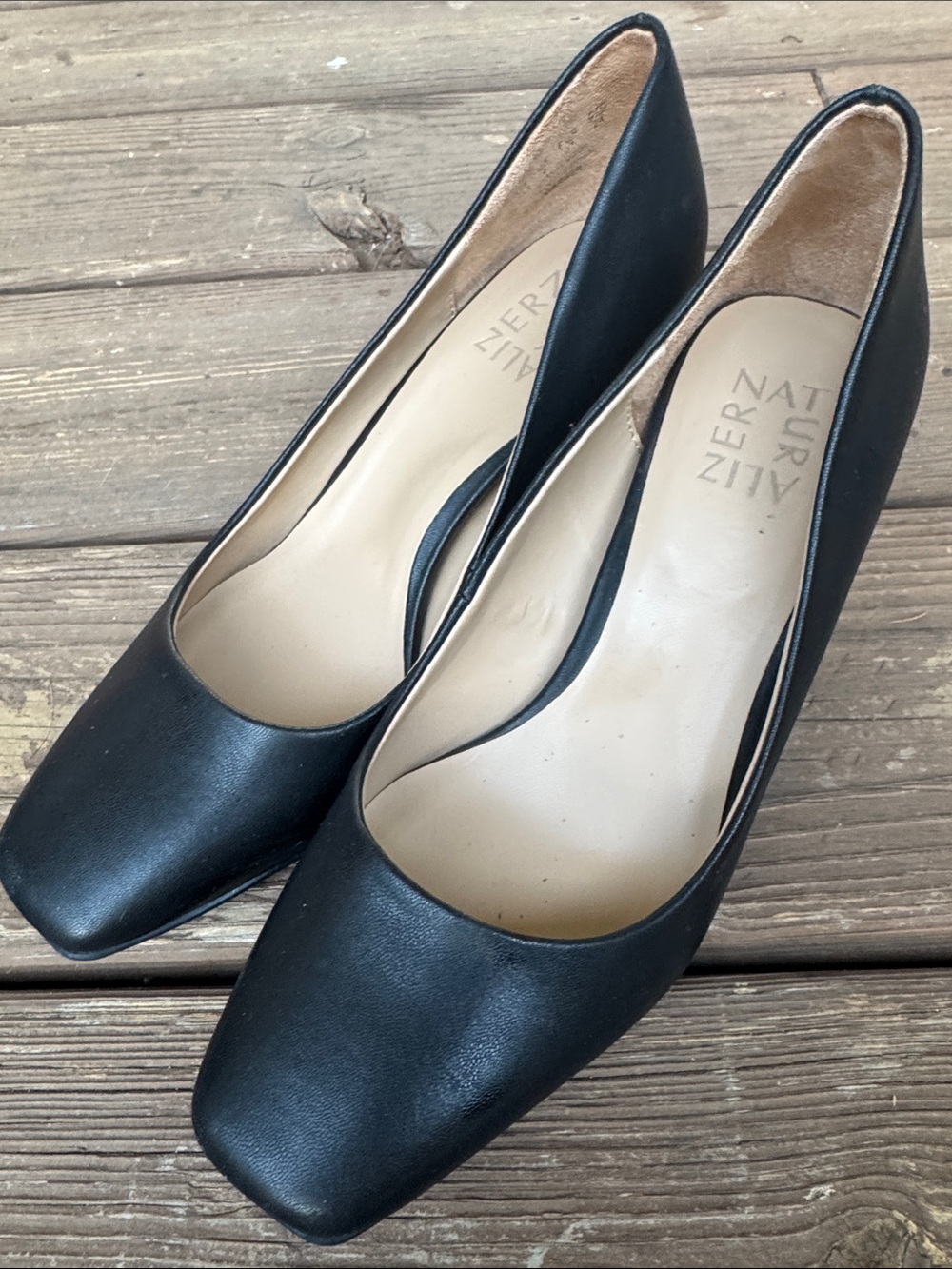 Naturalizer Warner Black Block Square-Toe Leather Career Pumps Size 7
